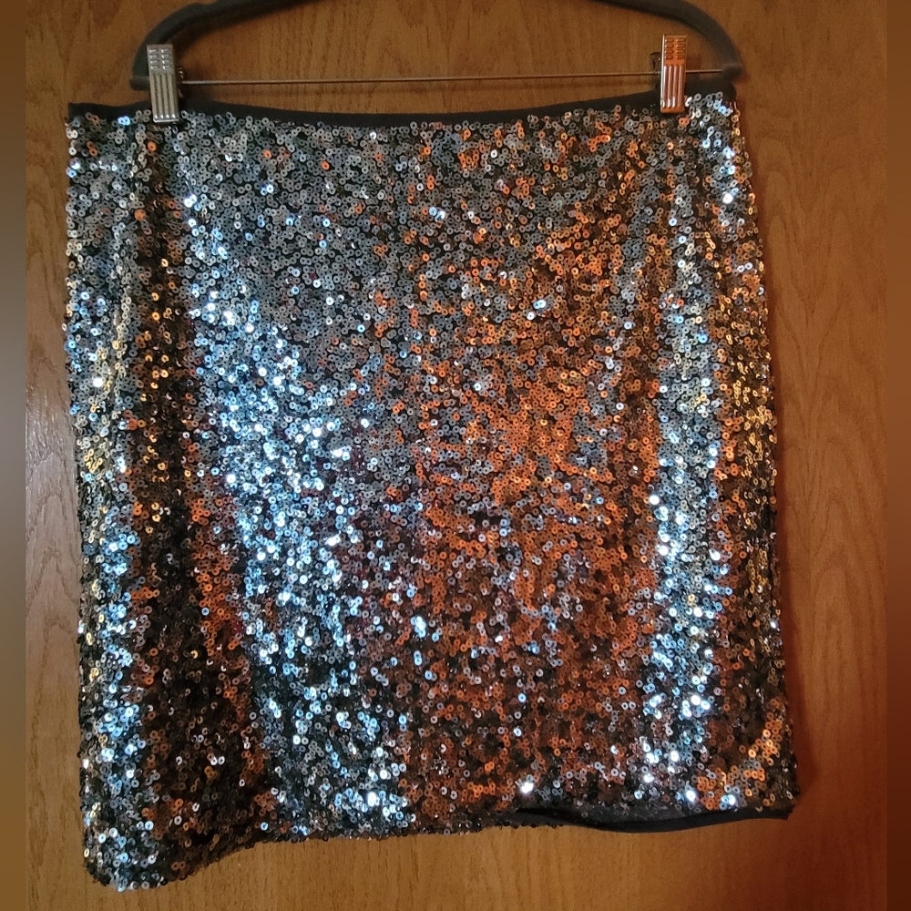 GUC White House Black Market WHBM Silver Sequin skirt. Size 14